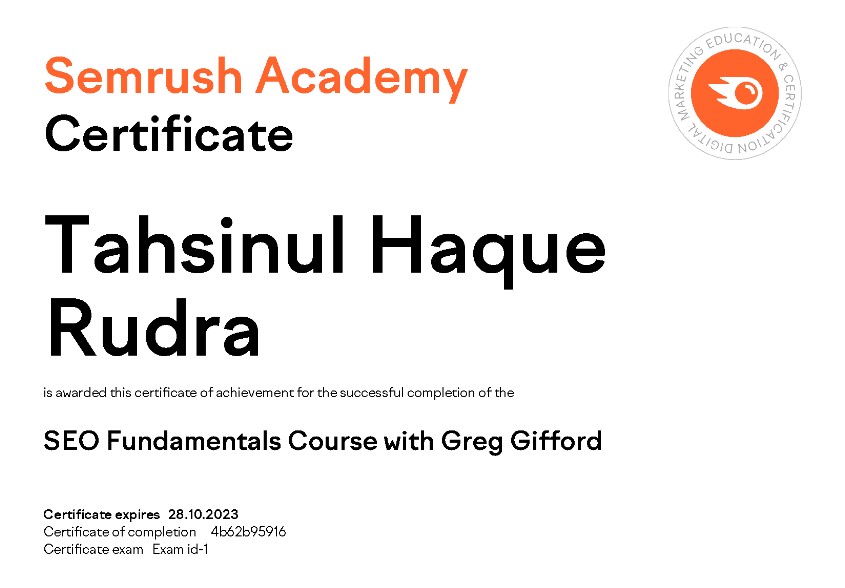 Semrush SEO certificate